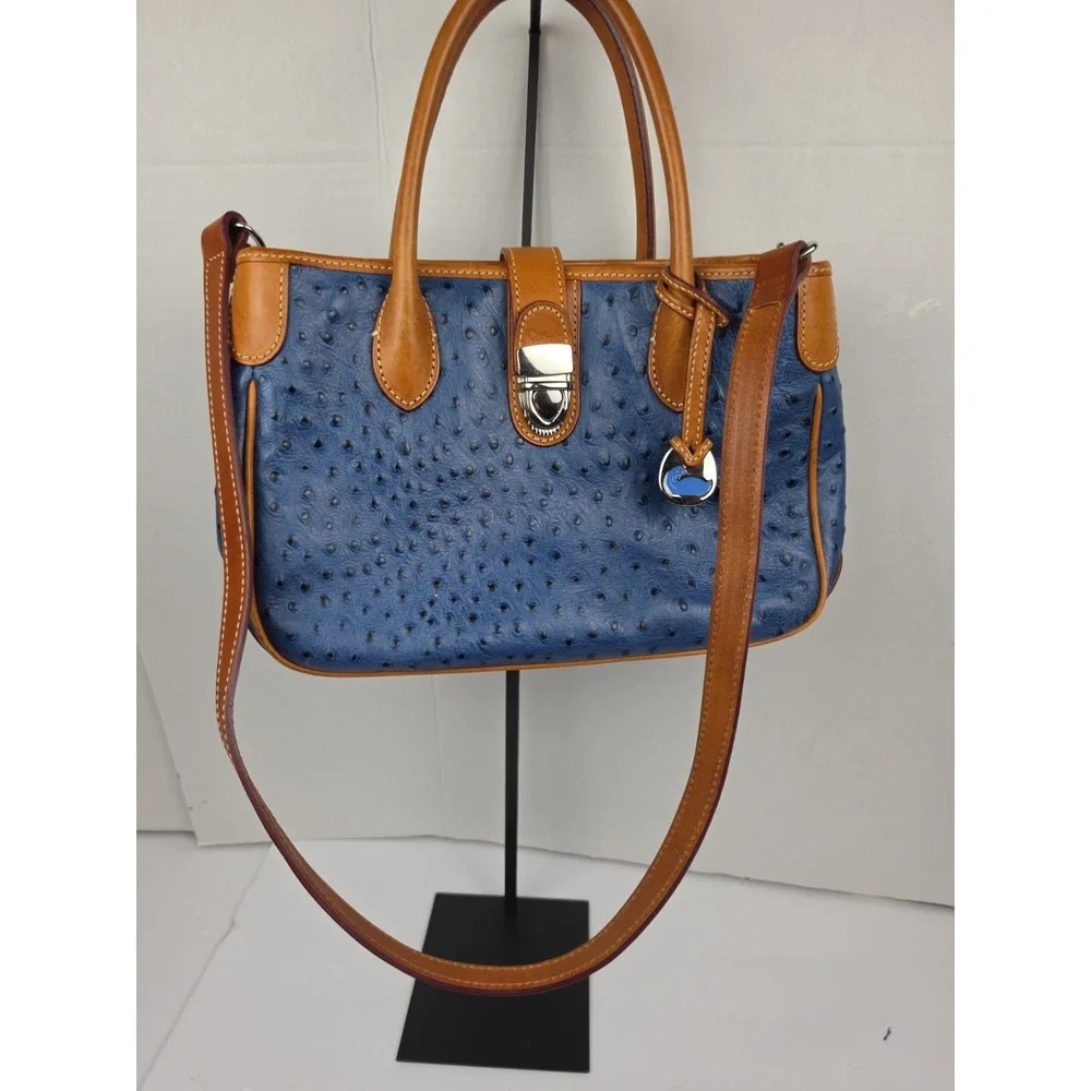 Dooney & Bourke Blue Ostrich Satchel Shoulder Strap Bag Hang Charm READ